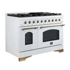 Forno Antico 48-Inch Dual Fuel Range, with Antique Brass Finish, 8 Burners, 94,000 BTU, 5.5 cu.ft. Double Ovens & Griddle - FFSGS6113-48 - The Home Selection