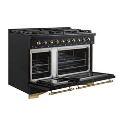Forno Antico 48-Inch Dual Fuel Range, with Antique Brass Finish, 8 Burners, 94,000 BTU, 5.5 cu.ft. Double Ovens & Griddle - FFSGS6113-48 - The Home Selection