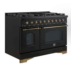 Forno Antico 48-Inch Dual Fuel Range, with Antique Brass Finish, 8 Burners, 94,000 BTU, 5.5 cu.ft. Double Ovens & Griddle - FFSGS6113-48 - The Home Selection