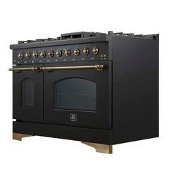 Forno Antico 48-Inch Freestanding Gas Range, Antique Brass Design, 8 Burners, Griddle, Double Ovens, Energy Efficient - FFSGS6219-48 - The Home Selection