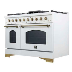 Forno Antico 48-Inch Freestanding Gas Range, Antique Brass Design, 8 Burners, Griddle, Double Ovens, Energy Efficient - FFSGS6219-48 - The Home Selection