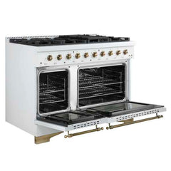 Forno Antico 48-Inch Freestanding Gas Range, Antique Brass Design, 8 Burners, Griddle, Double Ovens, Energy Efficient - FFSGS6219-48 - The Home Selection