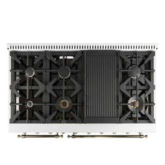 Forno Antico 48-Inch Freestanding Gas Range, Antique Brass Design, 8 Burners, Griddle, Double Ovens, Energy Efficient - FFSGS6219-48 - The Home Selection