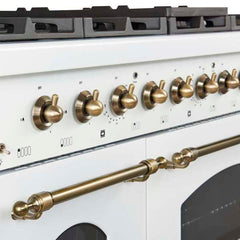 Forno Antico 48-Inch Freestanding Gas Range, Antique Brass Design, 8 Burners, Griddle, Double Ovens, Energy Efficient - FFSGS6219-48 - The Home Selection