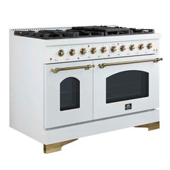 Forno Antico 48-Inch Freestanding Gas Range, Antique Brass Design, 8 Burners, Griddle, Double Ovens, Energy Efficient - FFSGS6219-48 - The Home Selection