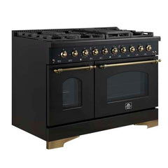 Forno Antico 48-Inch Freestanding Gas Range, Antique Brass Design, 8 Burners, Griddle, Double Ovens, Energy Efficient - FFSGS6219-48 - The Home Selection