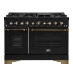 Forno Antico 48-Inch Freestanding Gas Range, Antique Brass Design, 8 Burners, Griddle, Double Ovens, Energy Efficient - FFSGS6219-48 - The Home Selection