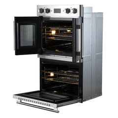 Forno Asti 30-Inch Double Electric Wall Oven with Upper French Doors in Stainless Steel, 7.36 cu. ft. Dual True Convection, 7,200W, Air Fry, Self-Clean - FBOEL1340-30 - The Home Selection