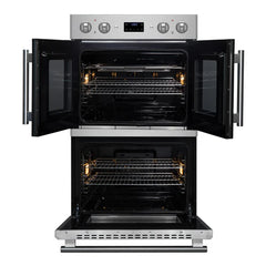 Forno Asti 30-Inch Double Electric Wall Oven with Upper French Doors in Stainless Steel, 7.36 cu. ft. Dual True Convection, 7,200W, Air Fry, Self-Clean - FBOEL1340-30 - The Home Selection