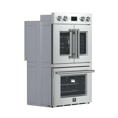 Forno Asti 30-Inch Double Electric Wall Oven with Upper French Doors in Stainless Steel, 7.36 cu. ft. Dual True Convection, 7,200W, Air Fry, Self-Clean - FBOEL1340-30 - The Home Selection