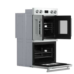 Forno Asti 30-Inch Double Electric Wall Oven with Upper French Doors in Stainless Steel, 7.36 cu. ft. Dual True Convection, 7,200W, Air Fry, Self-Clean - FBOEL1340-30 - The Home Selection