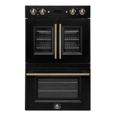 Forno Asti 30-Inch Double Electric Wall Oven with Upper French Doors in Stainless Steel, 7.36 cu. ft. Dual True Convection, 7,200W, Air Fry, Self-Clean - FBOEL1340-30 - The Home Selection