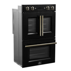 Forno Asti 30-Inch Double Electric Wall Oven with Upper French Doors in Stainless Steel, 7.36 cu. ft. Dual True Convection, 7,200W, Air Fry, Self-Clean - FBOEL1340-30 - The Home Selection