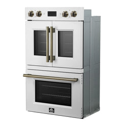 Forno Asti 30-Inch Double Electric Wall Oven with Upper French Doors in Stainless Steel, 7.36 cu. ft. Dual True Convection, 7,200W, Air Fry, Self-Clean - FBOEL1340-30 - The Home Selection