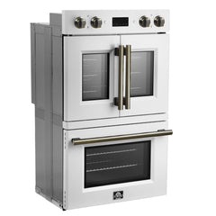 Forno Asti 30-Inch Double Electric Wall Oven with Upper French Doors in Stainless Steel, 7.36 cu. ft. Dual True Convection, 7,200W, Air Fry, Self-Clean - FBOEL1340-30 - The Home Selection