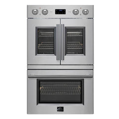 Forno Asti 30-Inch Double Electric Wall Oven with Upper French Doors in Stainless Steel, 7.36 cu. ft. Dual True Convection, 7,200W, Air Fry, Self-Clean - FBOEL1340-30 - The Home Selection
