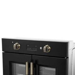 Forno Asti 30-Inch French Door Electric Wall Oven in Black & Antique Brass, 3.68 cu. ft. True Convection, 3,600W, Air Fry, Sous Vide, Self-Clean - FBOEL1333-30BLK - The Home Selection