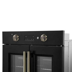 Forno Asti 30-Inch French Door Electric Wall Oven in Black & Antique Brass, 3.68 cu. ft. True Convection, 3,600W, Air Fry, Sous Vide, Self-Clean - FBOEL1333-30BLK - The Home Selection