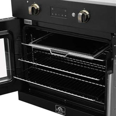 Forno Asti 30-Inch French Door Electric Wall Oven in Black & Antique Brass, 3.68 cu. ft. True Convection, 3,600W, Air Fry, Sous Vide, Self-Clean - FBOEL1333-30BLK - The Home Selection