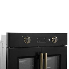 Forno Asti 30-Inch French Door Electric Wall Oven in Black & Antique Brass, 3.68 cu. ft. True Convection, 3,600W, Air Fry, Sous Vide, Self-Clean - FBOEL1333-30BLK - The Home Selection