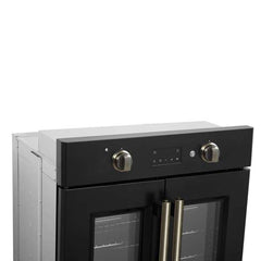Forno Asti 30-Inch French Door Electric Wall Oven in Black & Antique Brass, 3.68 cu. ft. True Convection, 3,600W, Air Fry, Sous Vide, Self-Clean - FBOEL1333-30BLK - The Home Selection