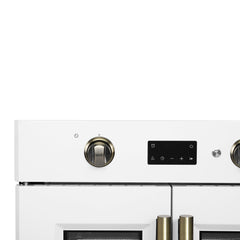 Forno Asti 30-Inch French Door Electric Wall Oven in White & Antique Brass, 3.68 cu. ft. True Convection, 3,600W, Air Fry, Sous Vide, Self-Clean - FBOEL1333-30WHT - The Home Selection