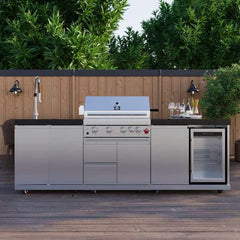 FORNO Bulnes 30-Inch BBQ, 60,000 BTU, 3 Burners with Sear & Rotisserie Infrared Burners, Stainless Steel Outdoor Kitchen with 1.8 cu.ft. Beverage Center & Countertops - FODKT2506 - The Home Selection