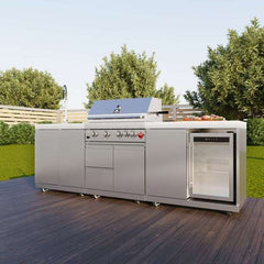 FORNO Bulnes 30-Inch BBQ, 60,000 BTU, 3 Burners with Sear & Rotisserie Infrared Burners, Stainless Steel Outdoor Kitchen with 1.8 cu.ft. Beverage Center & Countertops - FODKT2506 - The Home Selection