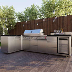 FORNO Bulnes 40-Inch BBQ, 95,000 BTU, 5 Burners, Sear & Rotisserie Infrared with Side Burner, Stainless Steel Outdoor Kitchen with 1.8 cu.ft. Beverage Center & Sintered Stone Countertops - FODKT2520 - The Home Selection
