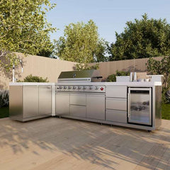 FORNO Bulnes 40-Inch BBQ, 95,000 BTU, 5 Burners, Sear & Rotisserie Infrared with Side Burner, Stainless Steel Outdoor Kitchen with 1.8 cu.ft. Beverage Center & Sintered Stone Countertops - FODKT2520 - The Home Selection