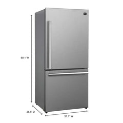 Forno Espresso 31" 17.2 cu. ft. Refrigerator and Bottom Freezer in Stainless Steel with Silver Handles, FFFFD1785-31S - The Home Selection