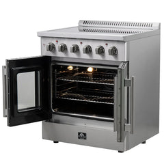 Forno Galiano 30" French Door Electric Range with Convection Oven in Stainless Steel - FFSEL6917-30 - The Home Selection