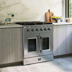 Forno Galiano 30-Inch Freestanding French Door Gas Range, 4 Burners, Convection Oven, Energy Efficient - FFSGS6444-30 - The Home Selection