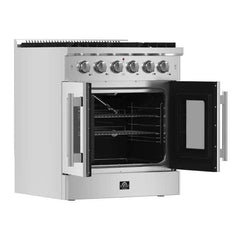 Forno Galiano 30-Inch Freestanding French Door Gas Range, 4 Burners, Convection Oven, Energy Efficient - FFSGS6444-30 - The Home Selection