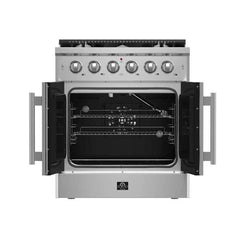 Forno Galiano 30-Inch Freestanding French Door Gas Range, 4 Burners, Convection Oven, Energy Efficient - FFSGS6444-30 - The Home Selection