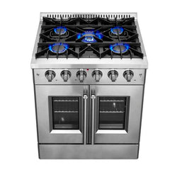 Forno Galiano 30-Inch Freestanding French Door Gas Range, 4 Burners, Convection Oven, Energy Efficient - FFSGS6444-30 - The Home Selection