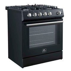Forno Leonardo Espresso 30" Black Gas Range, 5 Burners, 39 500 BTU, 5 cu.ft. Convection Oven - FFSGS1116-30BLK - The Home Selection