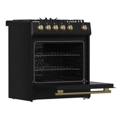 Forno Leonardo Espresso 30" Black Gas Range, 5 Burners, 39 500 BTU, 5 cu.ft. Convection Oven - FFSGS1116-30BLK - The Home Selection