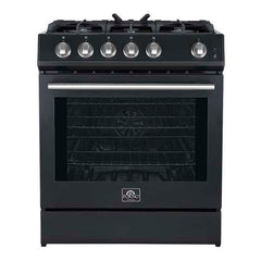 Forno Leonardo Espresso 30" Black Gas Range, 5 Burners, 39 500 BTU, 5 cu.ft. Convection Oven - FFSGS1116-30BLK - The Home Selection