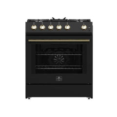 Forno Leonardo Espresso 30" Black Gas Range, 5 Burners, 39 500 BTU, 5 cu.ft. Convection Oven - FFSGS1116-30BLK - The Home Selection