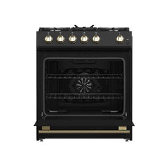 Forno Leonardo Espresso 30" Black Gas Range, 5 Burners, 39 500 BTU, 5 cu.ft. Convection Oven - FFSGS1116-30BLK - The Home Selection
