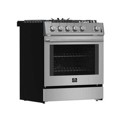 Forno Leonardo Espresso 30" Stainless Steel Gas Range, 5 Burners, 39 500 BTU, 5 cu.ft. Convection Oven - FFSGS1116-30 - The Home Selection