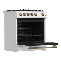 Forno Leonardo Espresso 30" White Gas Range, 5 Burners, 39 500 BTU, 5 cu.ft. Convection Oven - FFSGS1116-30WHT - The Home Selection