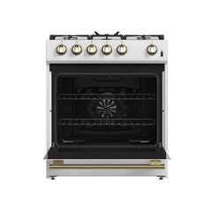 Forno Leonardo Espresso 30" White Gas Range, 5 Burners, 39 500 BTU, 5 cu.ft. Convection Oven - FFSGS1116-30WHT - The Home Selection