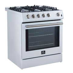 Forno Leonardo Espresso 30" White Gas Range, 5 Burners, 39 500 BTU, 5 cu.ft. Convection Oven - FFSGS1116-30WHT - The Home Selection