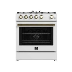 Forno Leonardo Espresso 30" White Gas Range, 5 Burners, 39 500 BTU, 5 cu.ft. Convection Oven - FFSGS1116-30WHT - The Home Selection