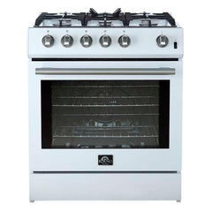 Forno Leonardo Espresso 30" White Gas Range, 5 Burners, 39 500 BTU, 5 cu.ft. Convection Oven - FFSGS1116-30WHT - The Home Selection