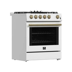 Forno Leonardo Espresso 30" White Gas Range, 5 Burners, 39 500 BTU, 5 cu.ft. Convection Oven - FFSGS1116-30WHT - The Home Selection
