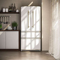 Forno Luigi 18 cu.ft. French Door Refrigerator White, Antique Brass Handles - FFFFD1791-33 - The Home Selection