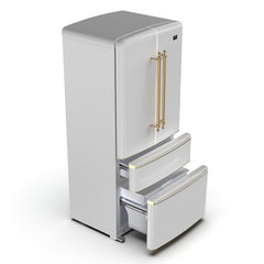 Forno Luigi 18 cu.ft. French Door Refrigerator White, Antique Brass Handles - FFFFD1791-33 - The Home Selection